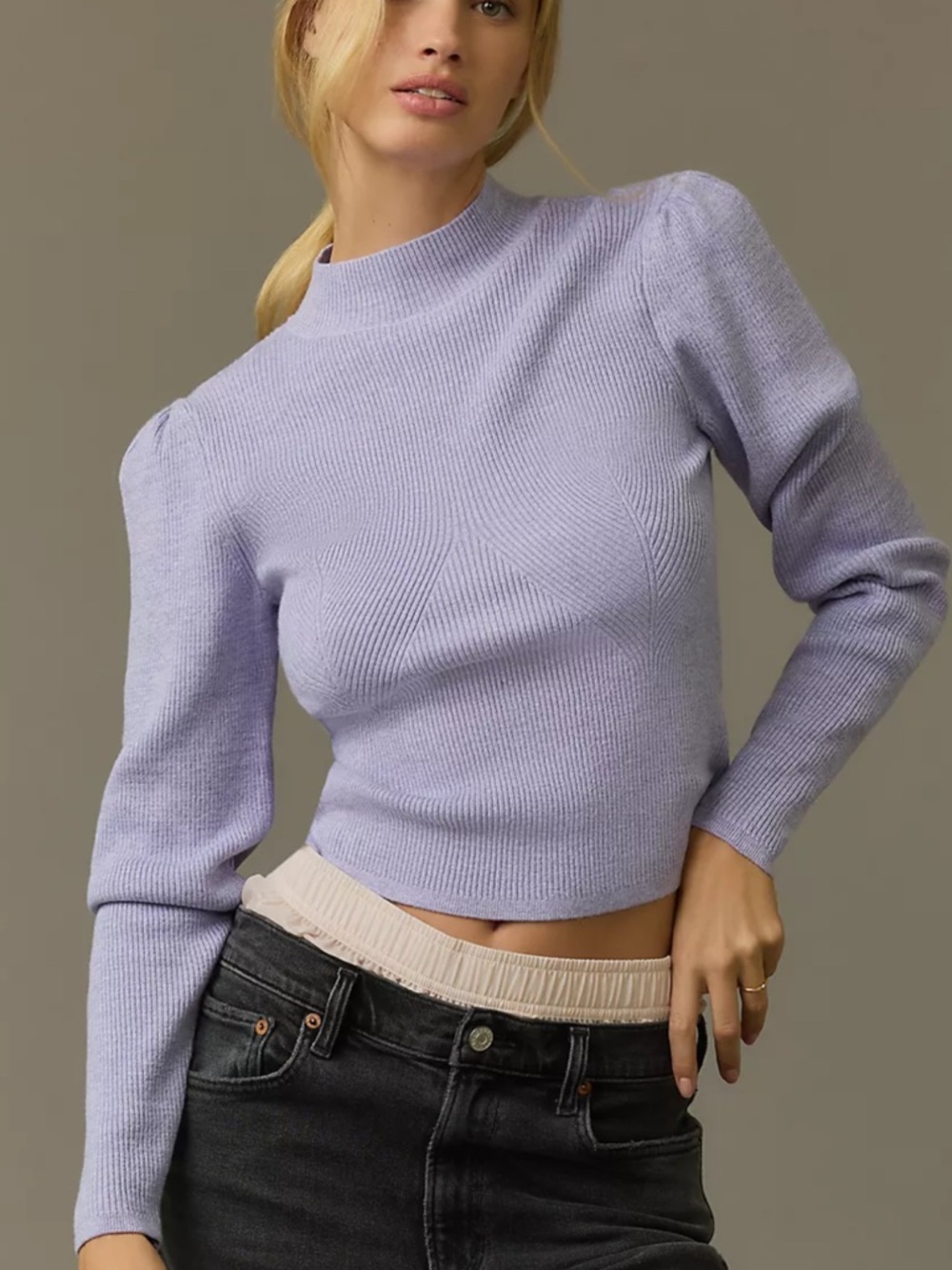 By Anthropologie Mock-Neck Lace-Up Open Back Sweater Lavender